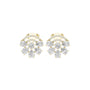 Cushion-cut diamond cluster stud earrings with halo and scalloped details, yellow metal