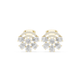 Cushion-cut diamond cluster stud earrings with halo and scalloped details, yellow metal