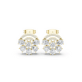 Cushion-cut gemstone fan drop earrings, yellow gold with clear stones