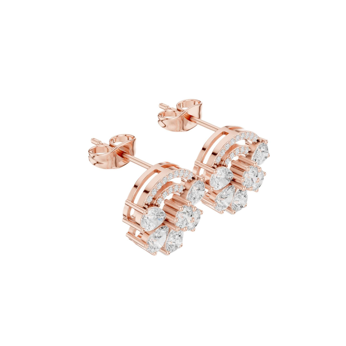Rose gold diamond stud earrings with pear-shaped floral cluster design