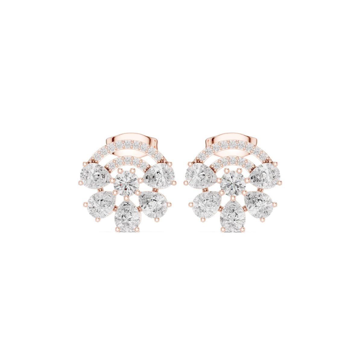 Rose gold diamond stud earrings with pear-shaped stones in a floral cluster