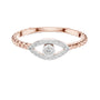Rose gold evil eye diamond ring top view with round center stone halo