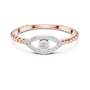 Rose gold evil eye diamond ring top view with round center stone halo