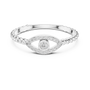 White gold evil eye diamond ring top view with round center stone halo