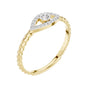 Gold diamond evil eye ring, braided shank with pavé eye and round center stone