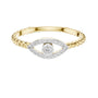 Gold diamond evil eye ring with pavé teardrop eye and round center stone