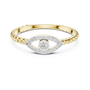 Gold diamond evil eye ring with pavé teardrop eye and round center stone