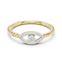 Yellow gold diamond evil eye ring with pavé eye motif and braided shank