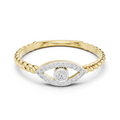 Yellow gold diamond evil eye ring with pavé eye motif and braided shank