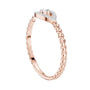 Rose gold evil eye diamond rope band ring with braided sides and halo center