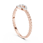 Rose gold evil eye diamond rope band ring with braided sides and halo center