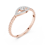 Rose gold evil eye diamond ring, braided rope band with pavé eye detail