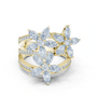 Yellow gold marquise diamond statement ring, front view, pavé band with clustered marquise stones