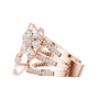 Rose gold marquise floral blossom ring side view with prong-set stones and pavé detailing