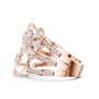 Rose gold marquise floral blossom ring side view with prong-set stones and pavé detailing