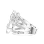 White gold marquise floral blossom ring with three rows of pavé accents