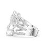 White gold marquise floral blossom ring with three rows of pavé accents