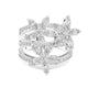 White gold marquise floral blossom ring with clustered marquise stones and pavé band