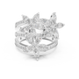 White gold marquise floral blossom ring with clustered marquise stones and pavé band