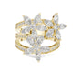 Yellow gold marquise floral blossom ring with clustered marquise stones and pavé band