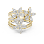 Yellow gold marquise floral blossom ring with clustered marquise stones and pavé band