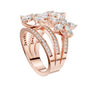 Rose gold marquise floral blossom ring with three rows of pavé accents