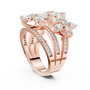 Rose gold marquise floral blossom ring with three rows of pavé accents