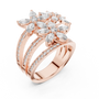 Rose gold marquise floral blossom ring with clustered marquise stones and pavé bands