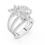 Platinum marquise diamond statement ring, side view, clustered marquise stones and pavé band