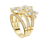 Yellow gold marquise diamond statement ring with pavé band and clustered marquise stones