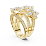 Yellow gold marquise diamond statement ring with pavé band and clustered marquise stones
