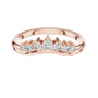 Rose gold round diamond curved wedding band, top view with five sparkling stones
