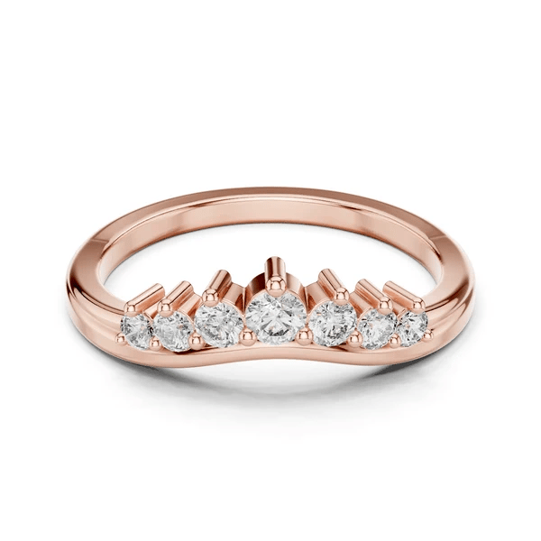 Curved diamond tiara band in rose gold with round diamonds in a row