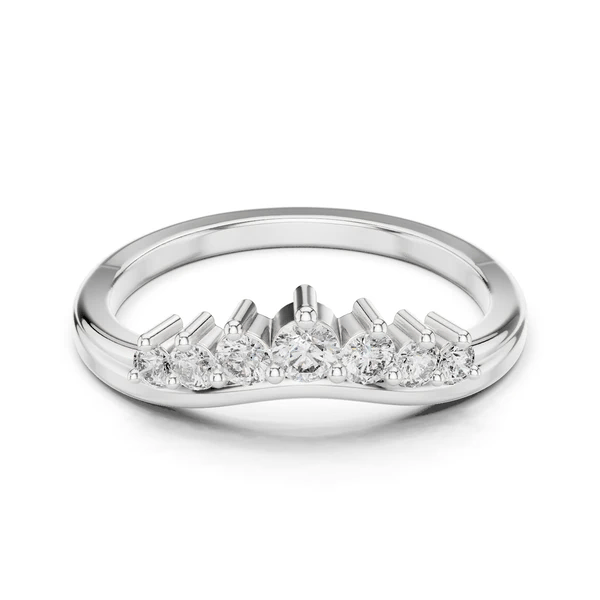 Curved diamond tiara band in white gold with round diamonds in a row