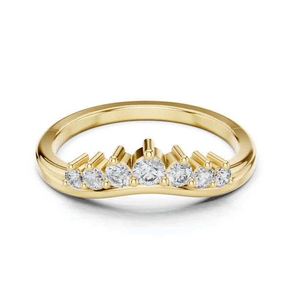 Curved diamond tiara band in yellow gold with round diamonds in a row