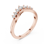 Rose gold curved round-diamond wedding band, side view with clustered prongs