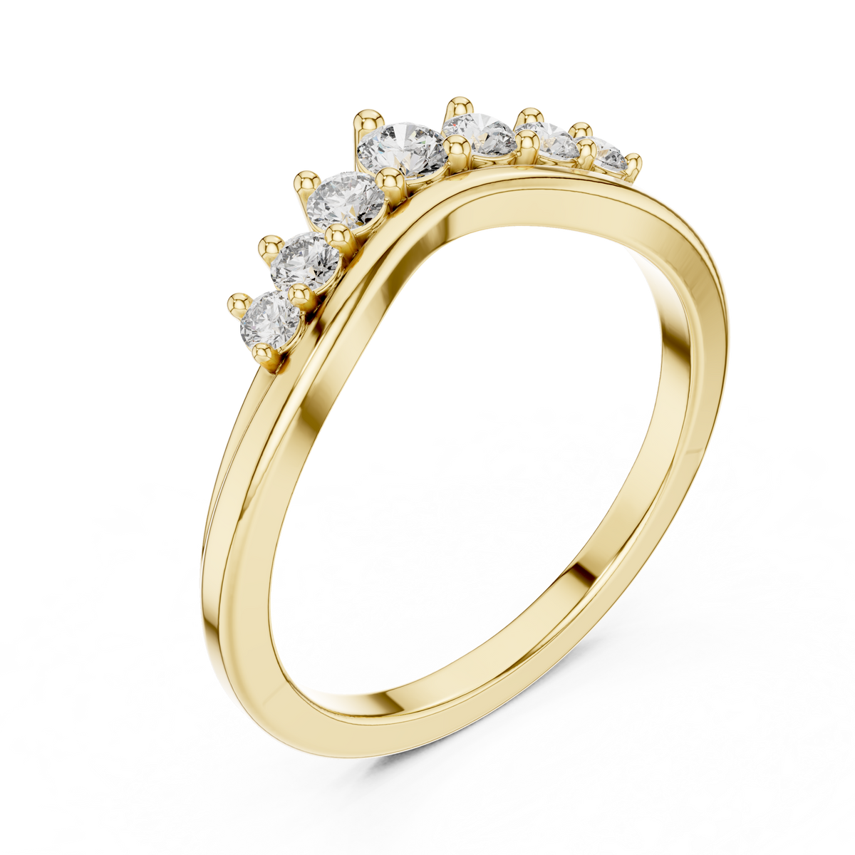 Curved diamond tiara band in yellow gold with round diamonds in a tiara setting