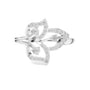 White gold diamond statement ring with circular floral centerpiece and prong-set stones