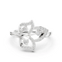 White gold fleur diamond ring with round center stone and pavé accents on band.