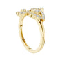 Yellow gold fleur diamond ring with round stones, curved trellis setting.