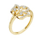 Yellow gold fleur diamond ring with openwork lattice and round pavé diamonds.