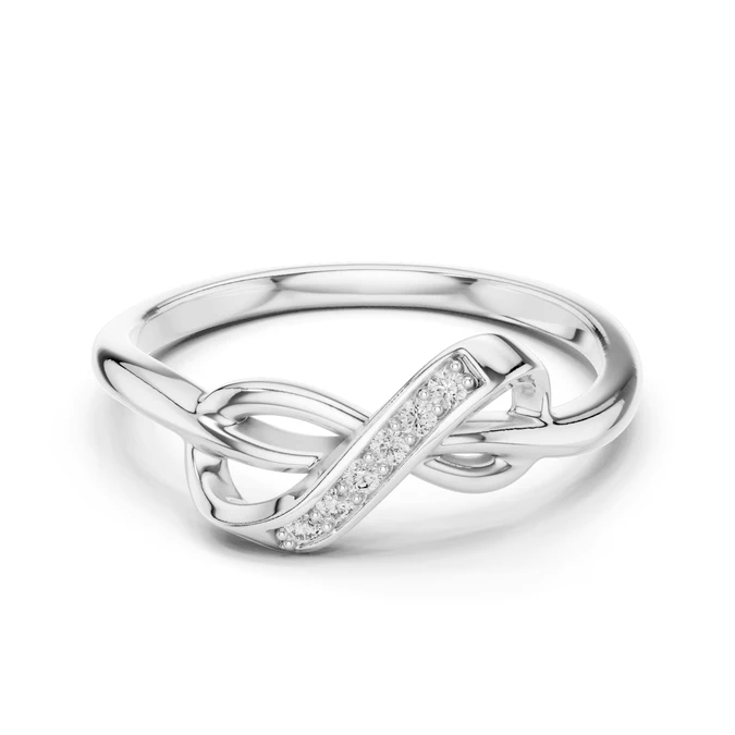 Infinity knot diamond ring, white gold with pavé diamond stripe