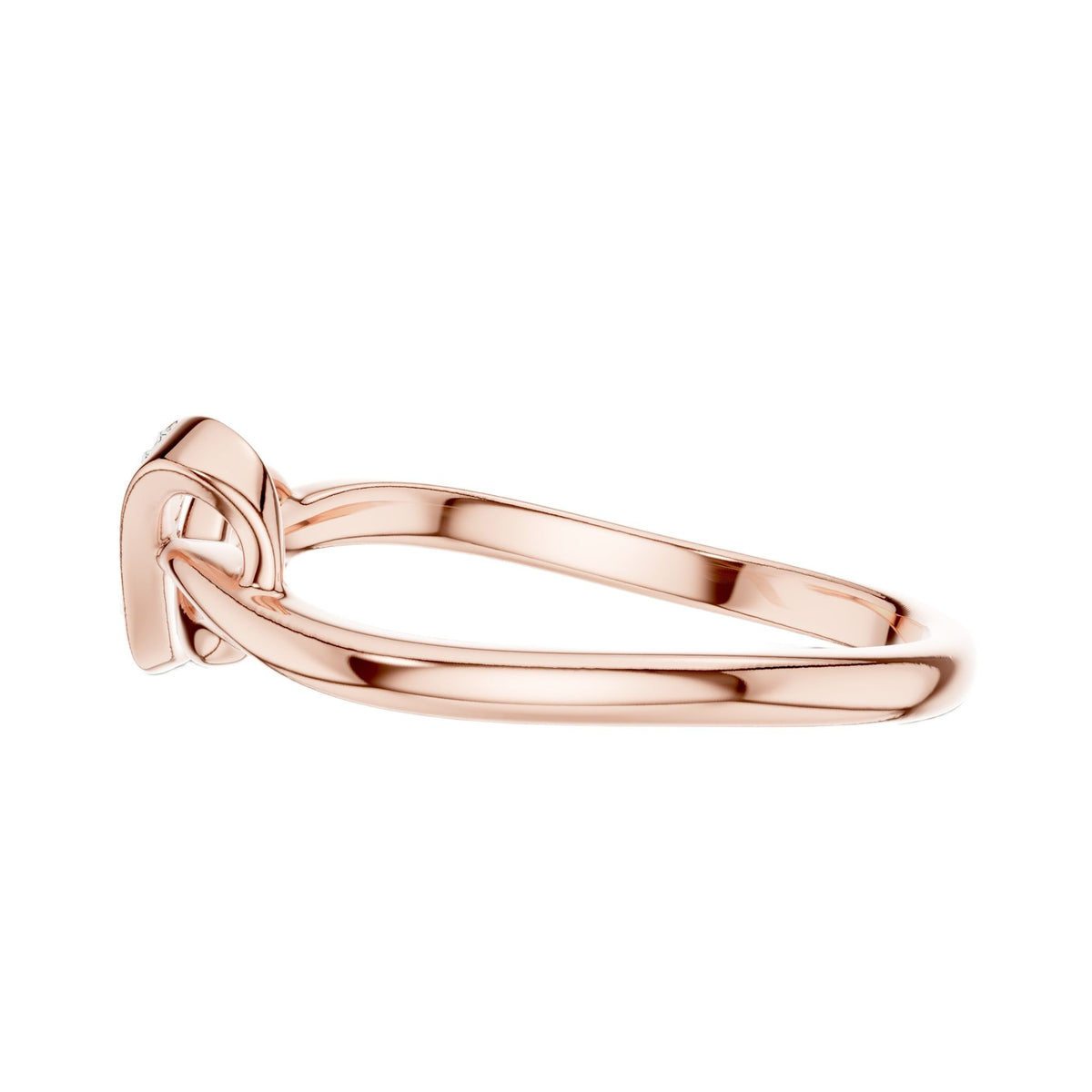 Rose gold infinity knot ring with open oval silhouette and pavé-set stone accents