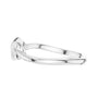 White gold infinity knot ring with open oval shank and pavé stone channel