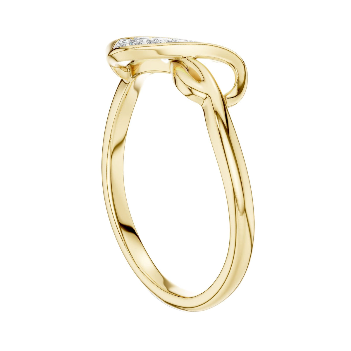 Infinity knot diamond ring, 10K yellow gold, open infinity design