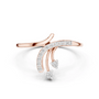 Rose gold bypass diamond engagement ring with pavé curved arch and three round diamonds