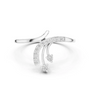 White gold bypass diamond engagement ring with pavé curved arch and three round diamonds