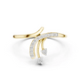 Yellow gold bypass diamond engagement ring with pavé curved arch and three round diamonds