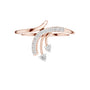 Rose gold bypass diamond engagement ring with round center stone, angled view