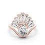 Oval lab-grown diamond engagement ring in rose gold, fan halo and pave band